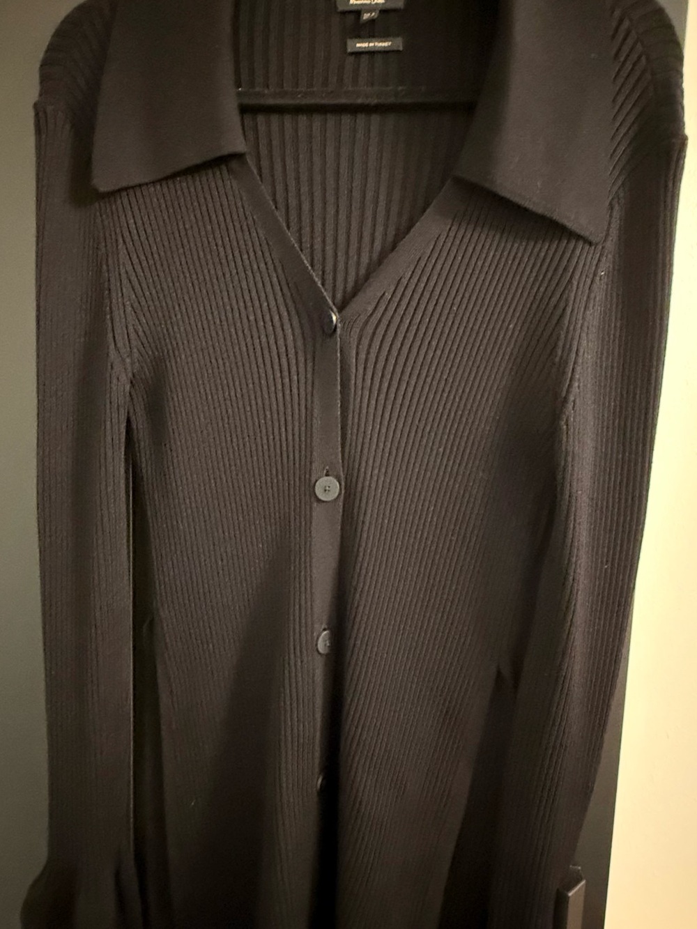 Massimo Dutti Black Ribbed Button-Front Collared Cardigan